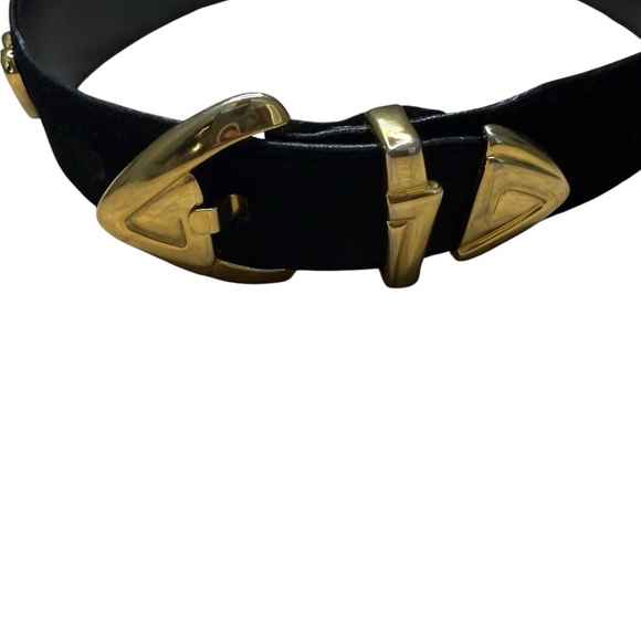 Vintage Escada Suede Leather Heart Black and Gold Women's Belt - Picture 2 of 7